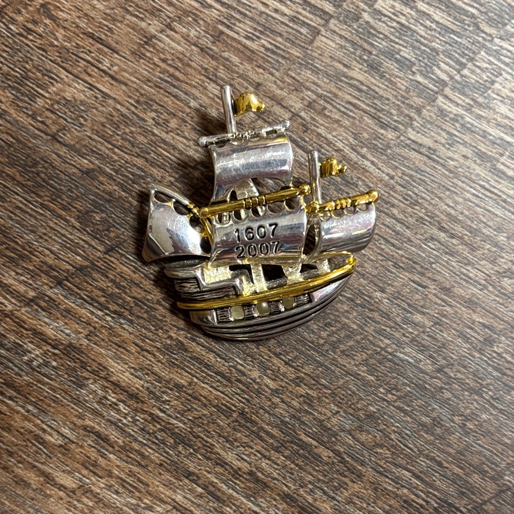 Silver and Gold Ship Brooch/Pin